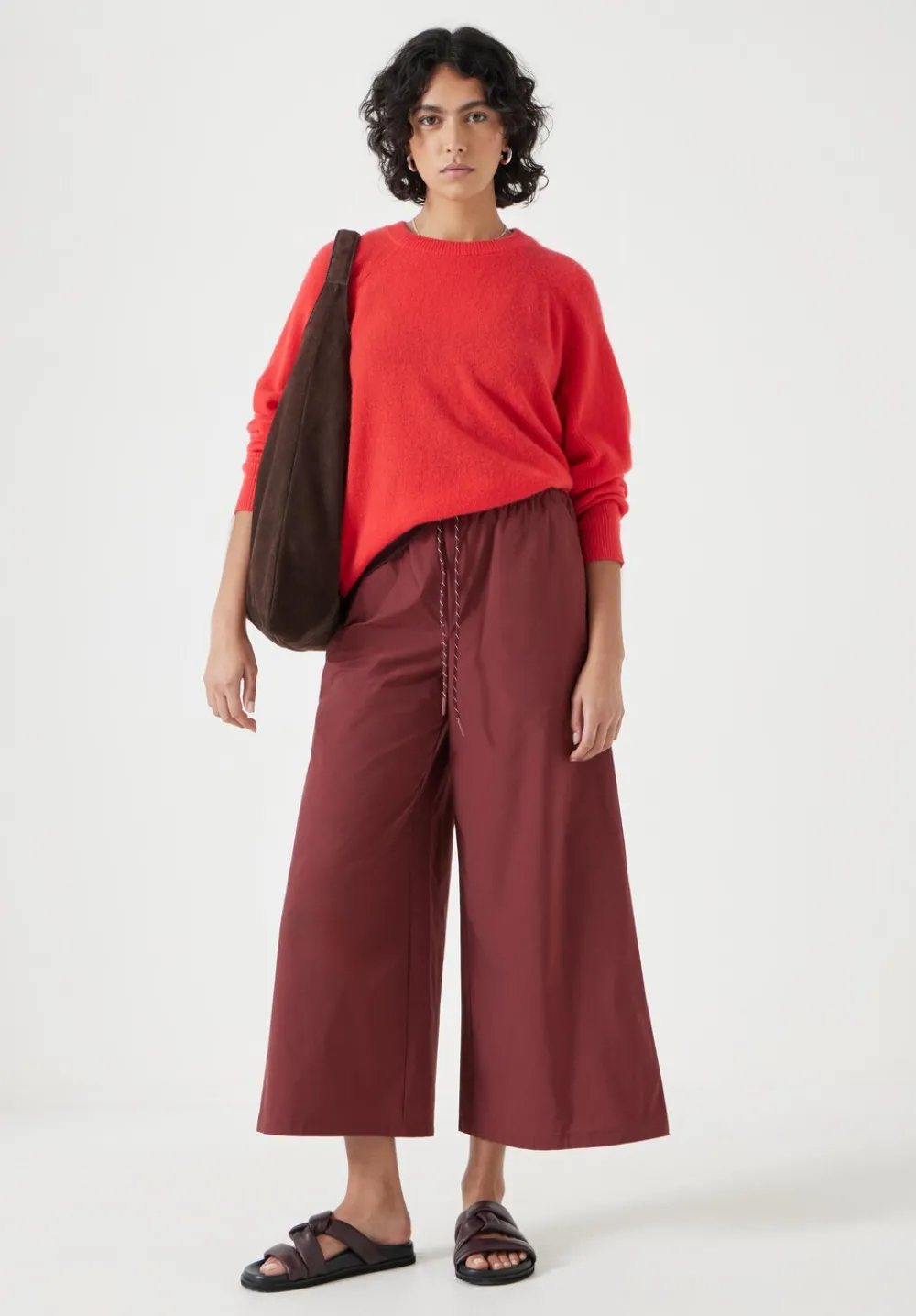 hush Trousers|Technical Melissa Wide Leg Cropped Trousers Oxblood Red