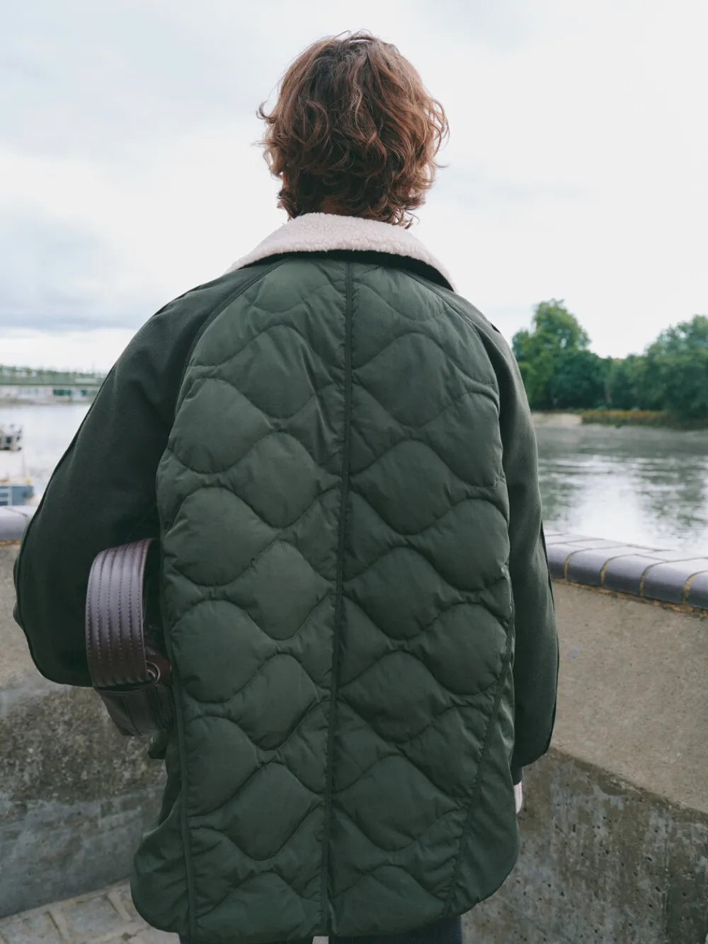 hush Jackets & Coats|Teddy Collar Quilt Mix Jacket Khaki