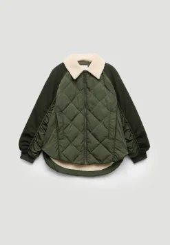 hush Jackets & Coats|Teddy Collar Quilt Mix Jacket Khaki