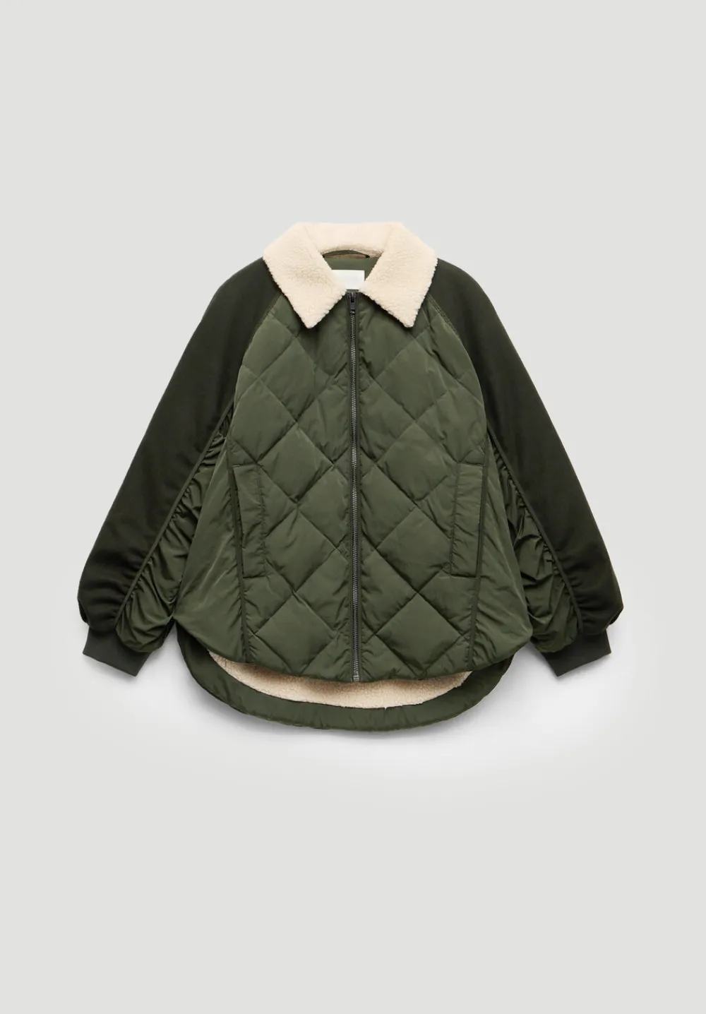 hush Jackets & Coats|Teddy Collar Quilt Mix Jacket Khaki