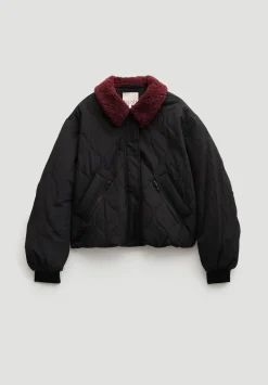 hush Jackets & Coats|Teddy Collar Quilted Bomber Black