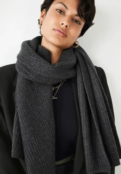 hush Scarves|Teresa Ribbed Cashmere Scarf Charcoal Grey
