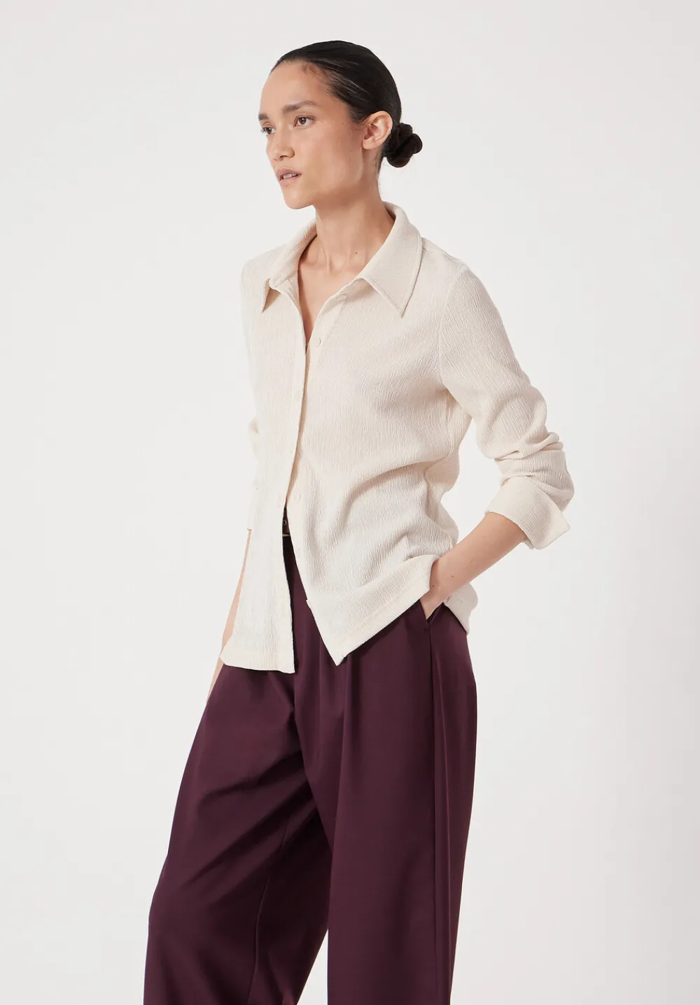 hush Tops & T-Shirts|Textured Slim Shirt Almond