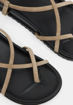 hush Sandals|Flats|Thea Strappy Suede Sandals Taupe