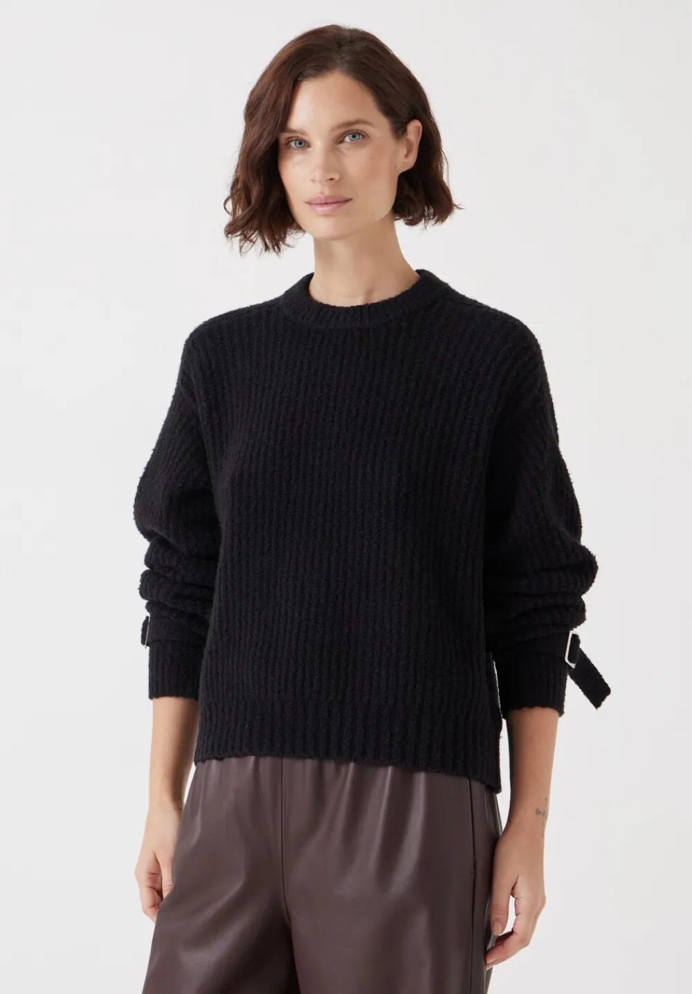 hush Jumpers & Cardigans|Tie and Buckle Detail Textured Knitted Jumper Black