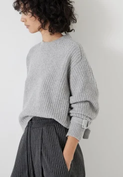 hush Jumpers & Cardigans|Tie and Buckle Detail Textured Knitted Jumper Grey Marl