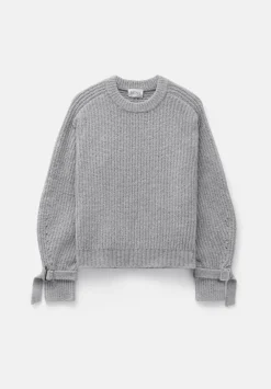 hush Jumpers & Cardigans|Tie and Buckle Detail Textured Knitted Jumper Grey Marl