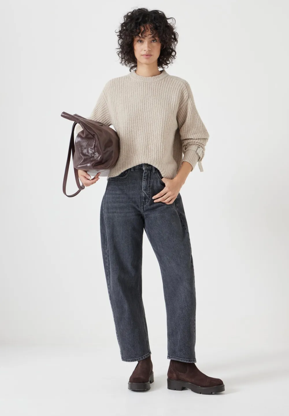 hush Jumpers & Cardigans|Tie and Buckle Detail Textured Knitted Jumper Light Beige
