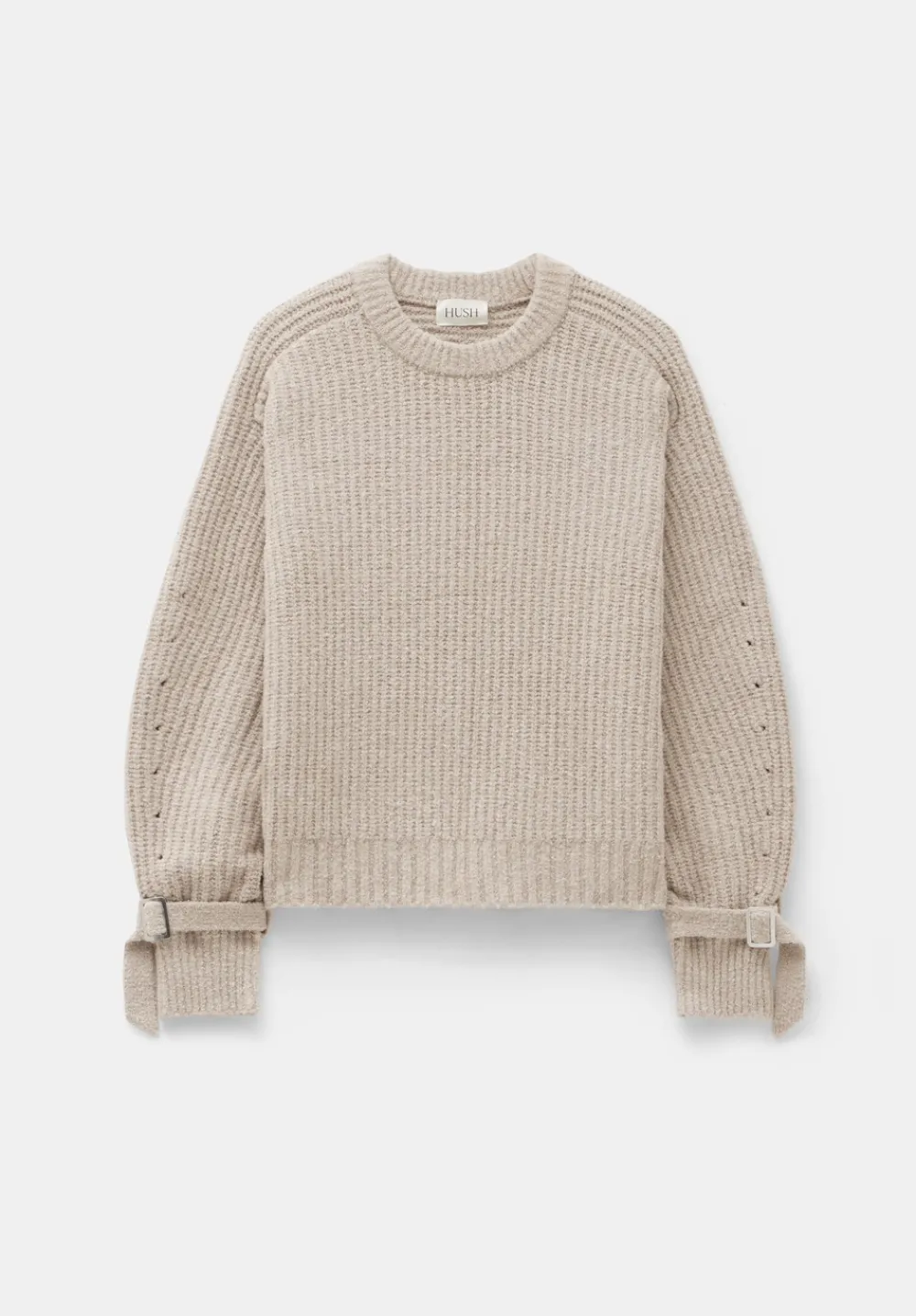 hush Jumpers & Cardigans|Tie and Buckle Detail Textured Knitted Jumper Light Beige