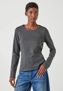 hush Tops & T-Shirts|Tie Back Seamed Top Grey Pinstripe