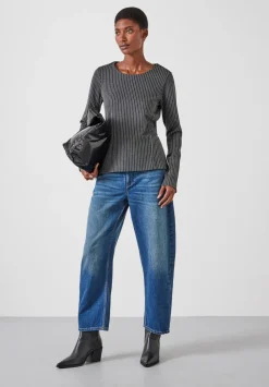 hush Tops & T-Shirts|Tie Back Seamed Top Grey Pinstripe