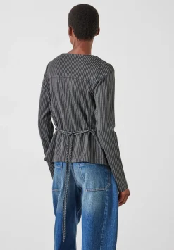 hush Tops & T-Shirts|Tie Back Seamed Top Grey Pinstripe