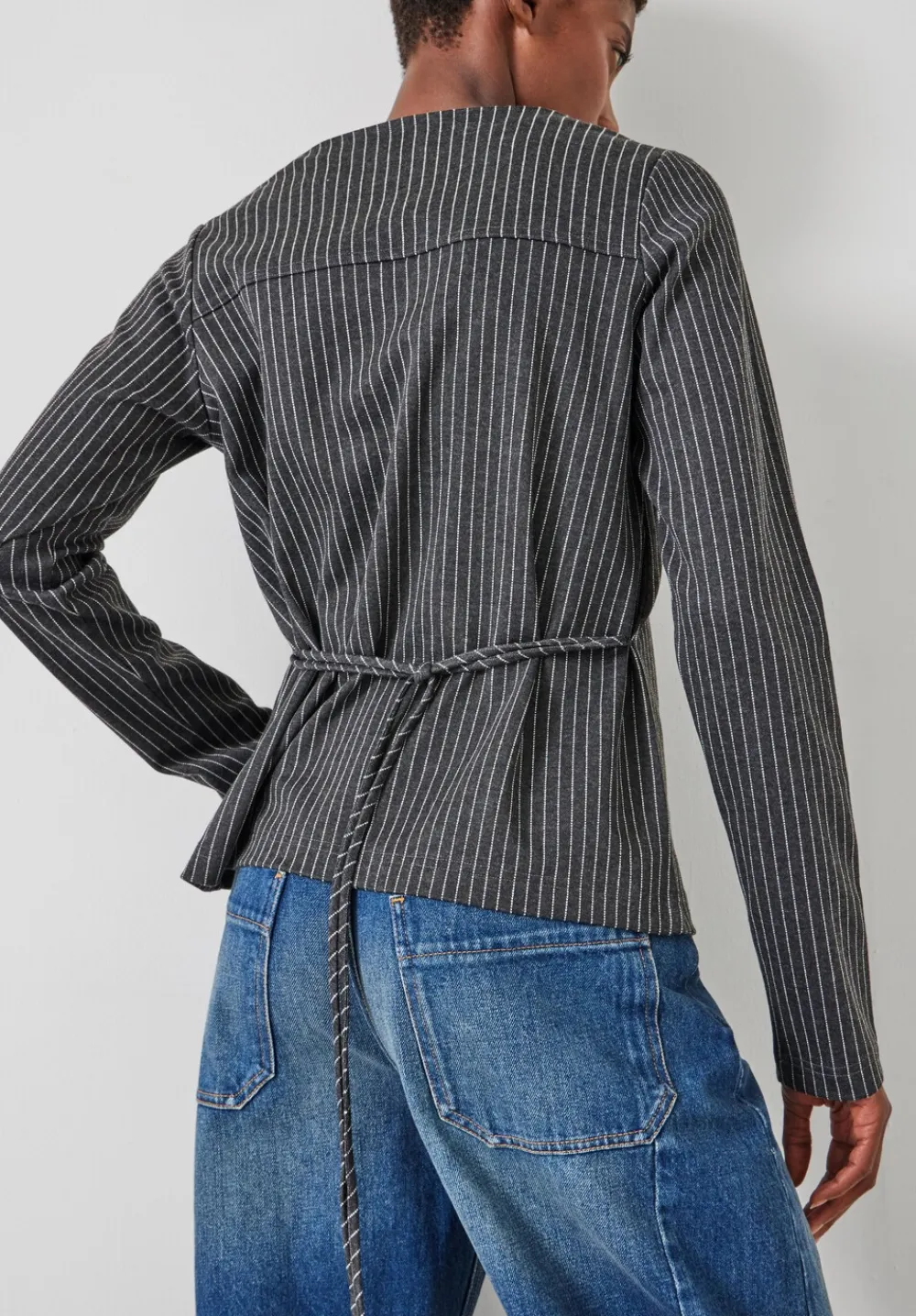 hush Tops & T-Shirts|Tie Back Seamed Top Grey Pinstripe