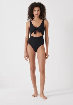 hush Swimwear & Beachwear|Tie Front Texture Swimsuit Black