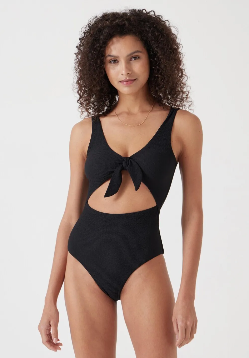 hush Swimwear & Beachwear|Tie Front Texture Swimsuit Black
