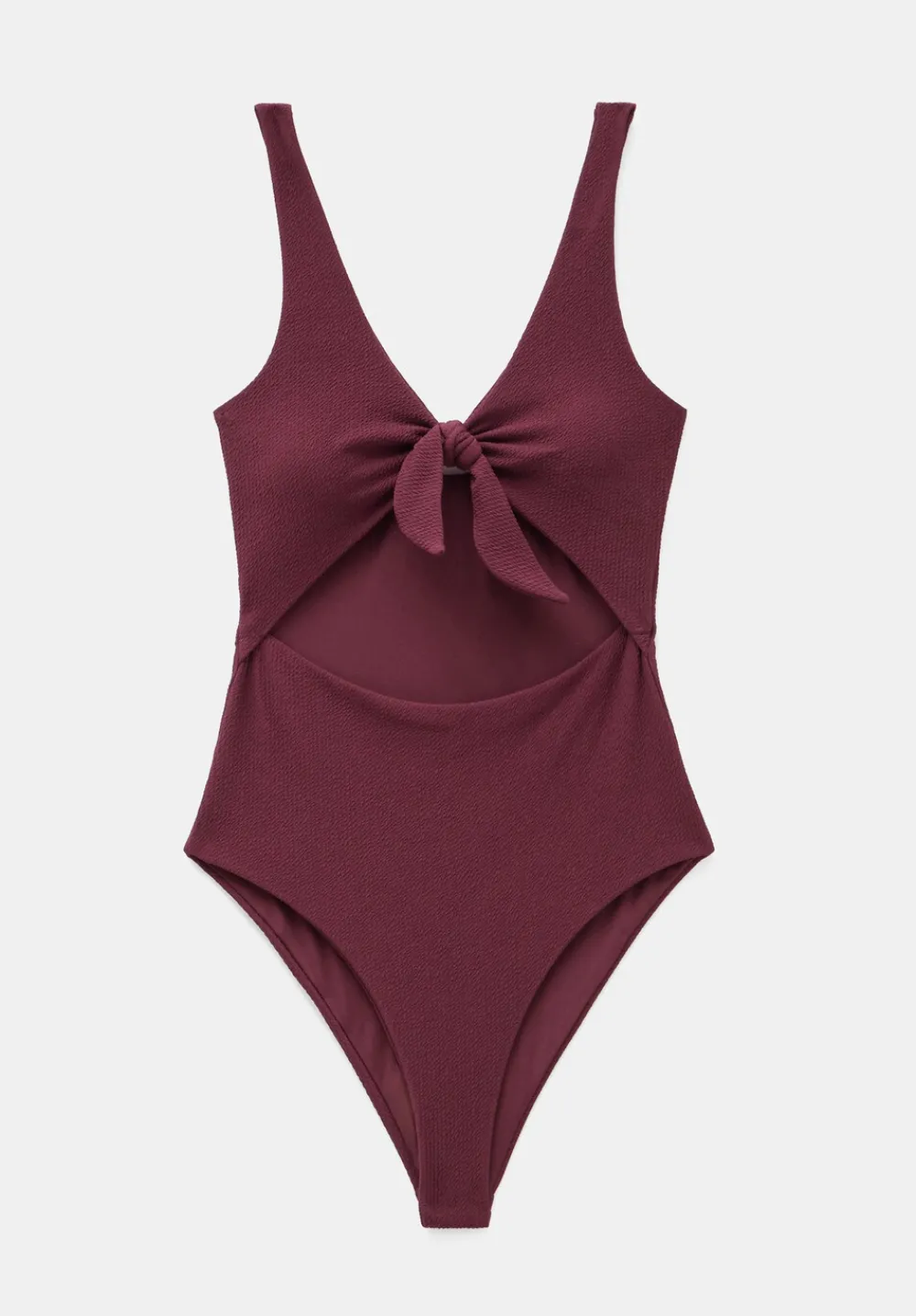 hush Swimwear & Beachwear|Tie Front Texture Swimsuit Burgundy Red