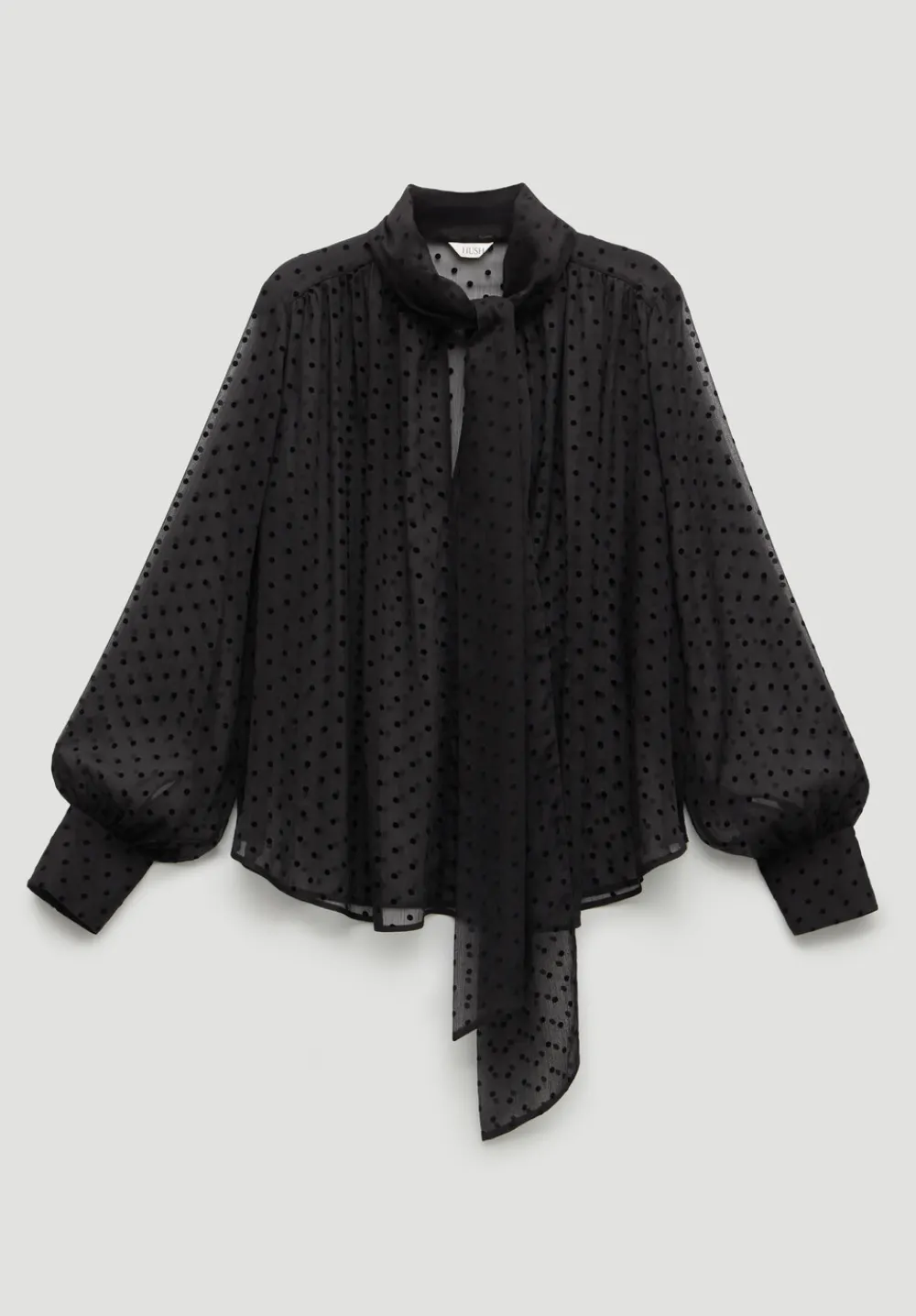 hush Shirts & Blouses|Tie Neck Flocked Spot Blouse Black