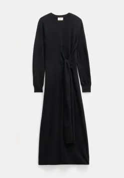 hush Dresses|Tilly Tie Waist Merino Wool Midi Dress Black