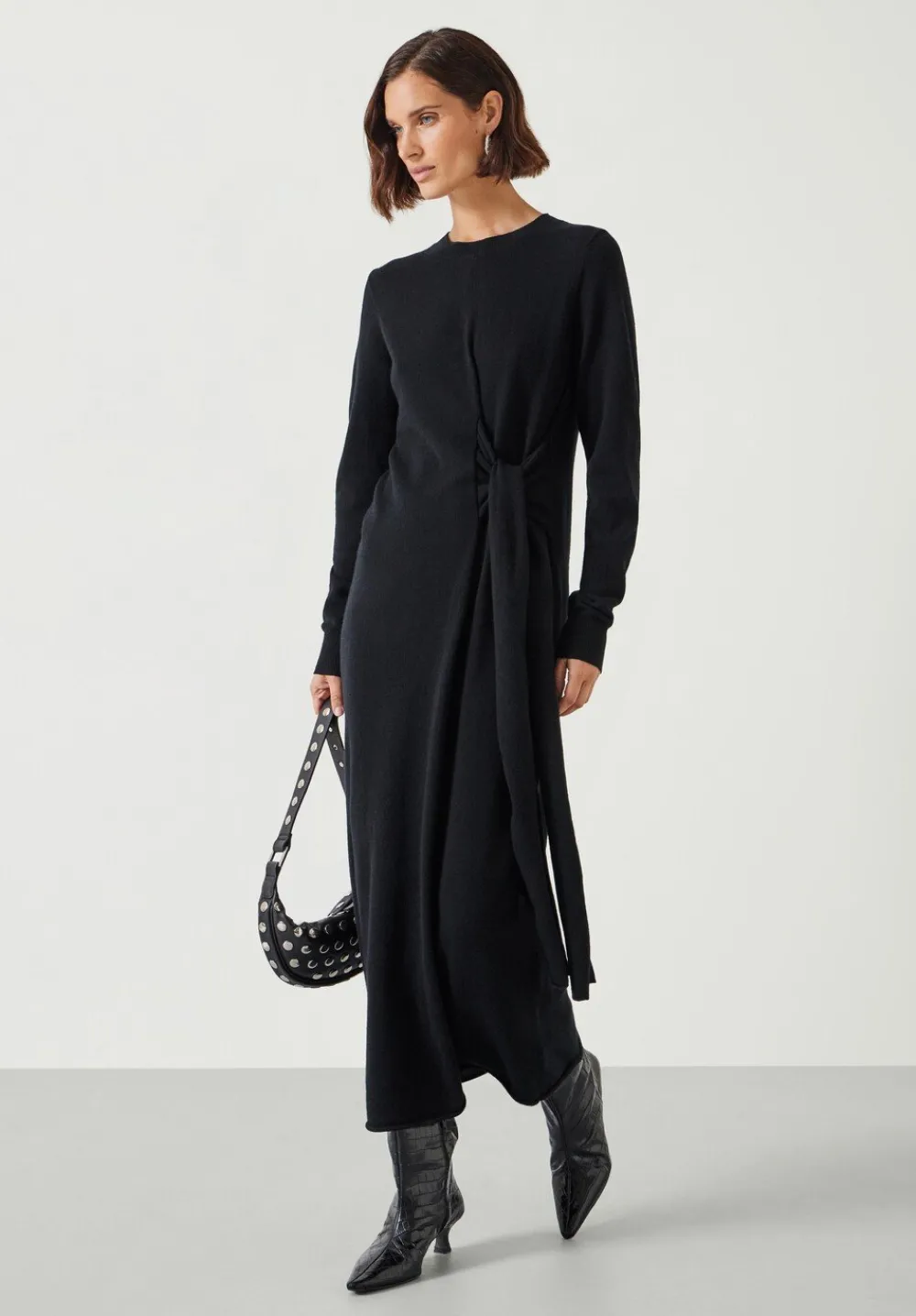 hush Dresses|Tilly Tie Waist Merino Wool Midi Dress Black