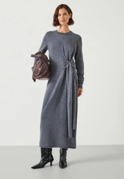 hush Dresses|Tilly Tie Waist Merino Wool Midi Dress Grey Marl