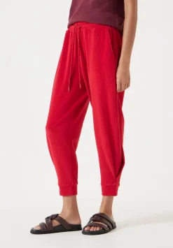 hush Joggers & Leggings|Trousers|Towelling Barrel Leg Pleat Joggers Bright Red