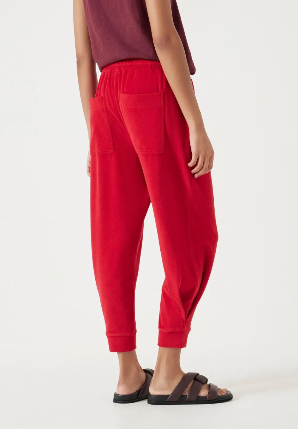 hush Joggers & Leggings|Trousers|Towelling Barrel Leg Pleat Joggers Bright Red
