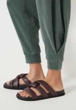hush Trousers|Joggers & Leggings|Towelling Barrel Leg Pleat Joggers Sage Green