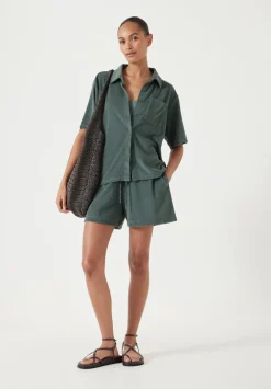 hush Tops & T-Shirts|Towelling Short Sleeve Shirt Sage Green