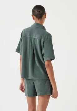 hush Tops & T-Shirts|Towelling Short Sleeve Shirt Sage Green