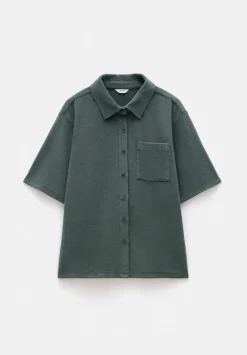 hush Tops & T-Shirts|Towelling Short Sleeve Shirt Sage Green