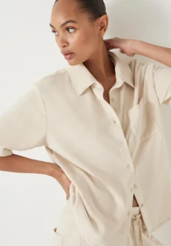 hush Tops & T-Shirts|Towelling Short Sleeve Shirt Stone White