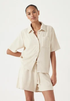 hush Tops & T-Shirts|Towelling Short Sleeve Shirt Stone White