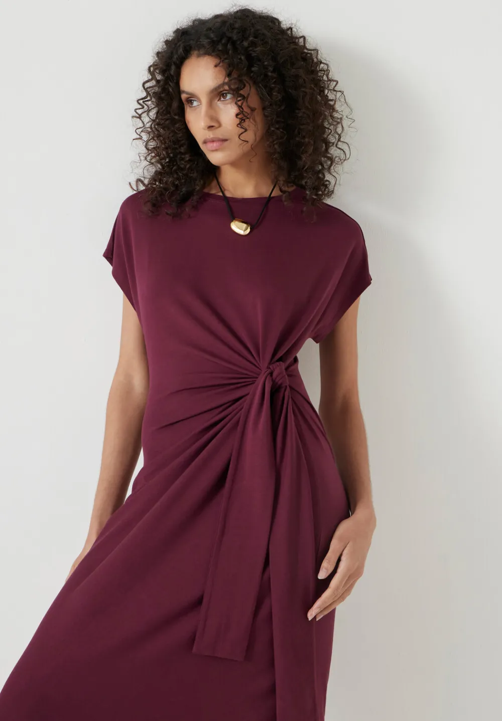 hush Dresses|Trinny Jersey Midi Dress Maroon Red