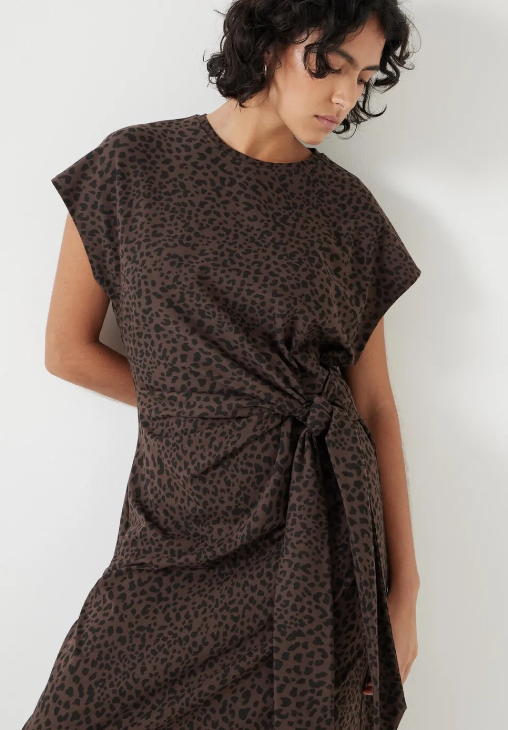 hush Dresses|Trinny Stretch Jersey Midi Dress Brown Animal Print