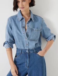 hush Jumpsuits|Dresses|Two Tone Evelyn Denim Jumpsuit Blue Denim