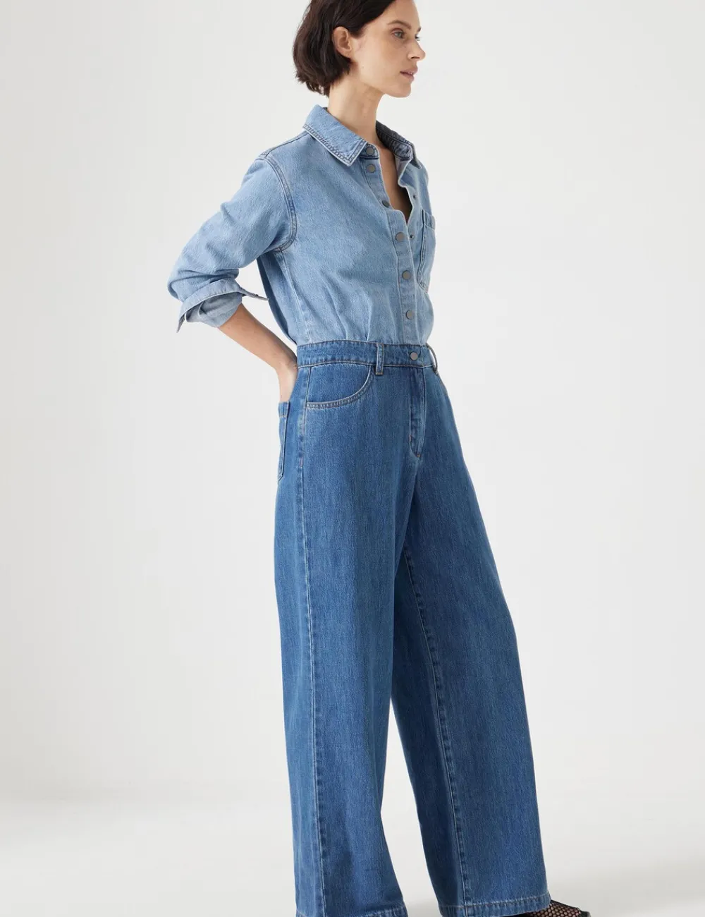 hush Jumpsuits|Dresses|Two Tone Evelyn Denim Jumpsuit Blue Denim