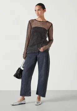 hush Tops & T-Shirts|Una Sparkle Long Sleeve Top Black Silver