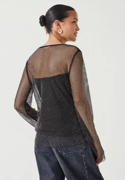 hush Tops & T-Shirts|Una Sparkle Long Sleeve Top Black Silver