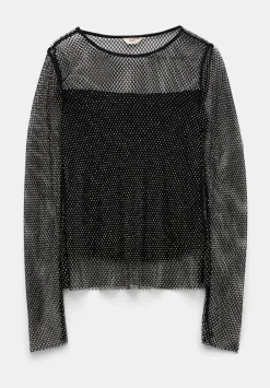 hush Tops & T-Shirts|Una Sparkle Long Sleeve Top Black Silver