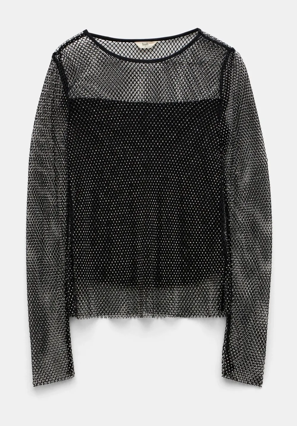 hush Tops & T-Shirts|Una Sparkle Long Sleeve Top Black Silver