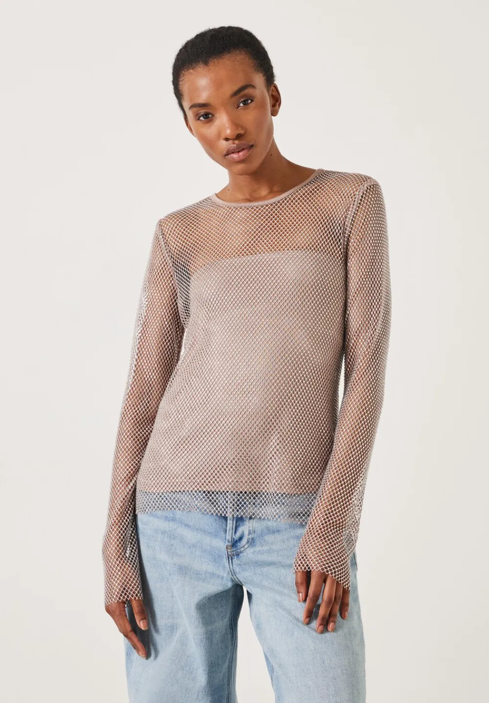 hush Tops & T-Shirts|Una Sparkle Long Sleeve Top Stone White
