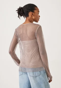 hush Tops & T-Shirts|Una Sparkle Long Sleeve Top Stone White
