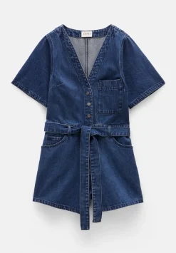 hush Jumpsuits|V Neck Denim Playsuit Mid Blue Authentic