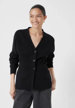 hush Jumpers & Cardigans|V Neck Ribbed Detail Cardigan with Wool Black