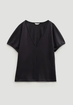 hush Tops & T-Shirts|V Neck Seam Detail Top Black