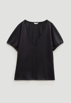 hush Tops & T-Shirts|V Neck Seam Detail Top Black