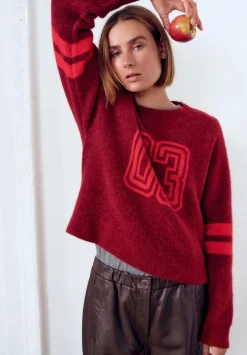 hush Jumpers & Cardigans|Varsity Jacquard Wool Blend Jumper Wine Red