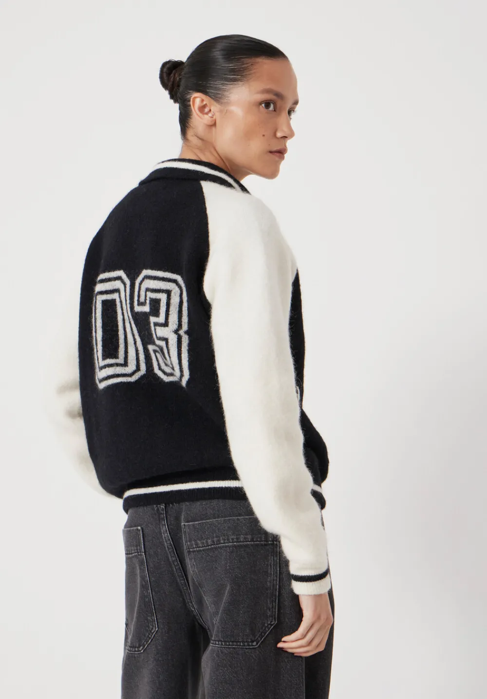 hush Jumpers & Cardigans|Varsity Logo Wool Blend Bomber Jacket Black/Ecru
