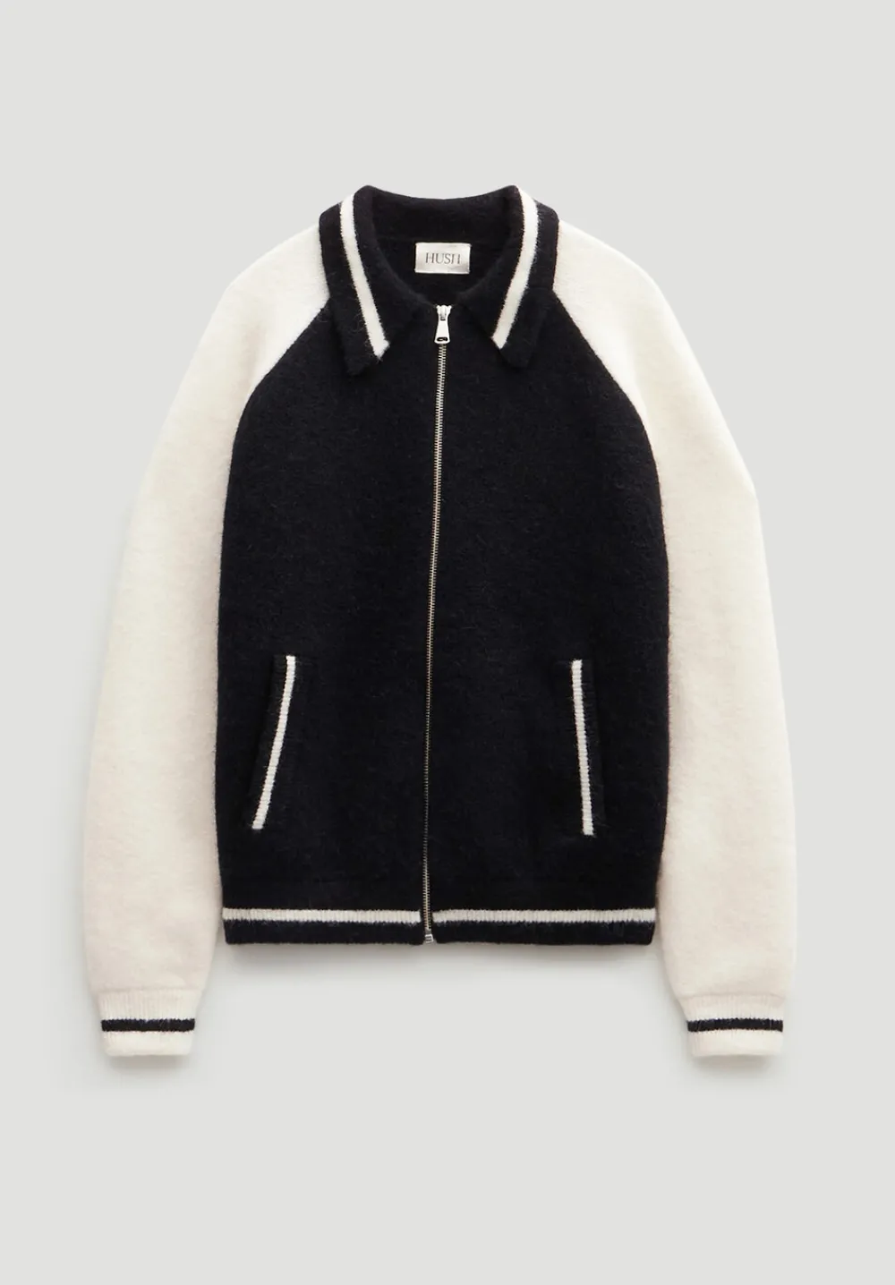 hush Jumpers & Cardigans|Varsity Logo Wool Blend Bomber Jacket Black/Ecru