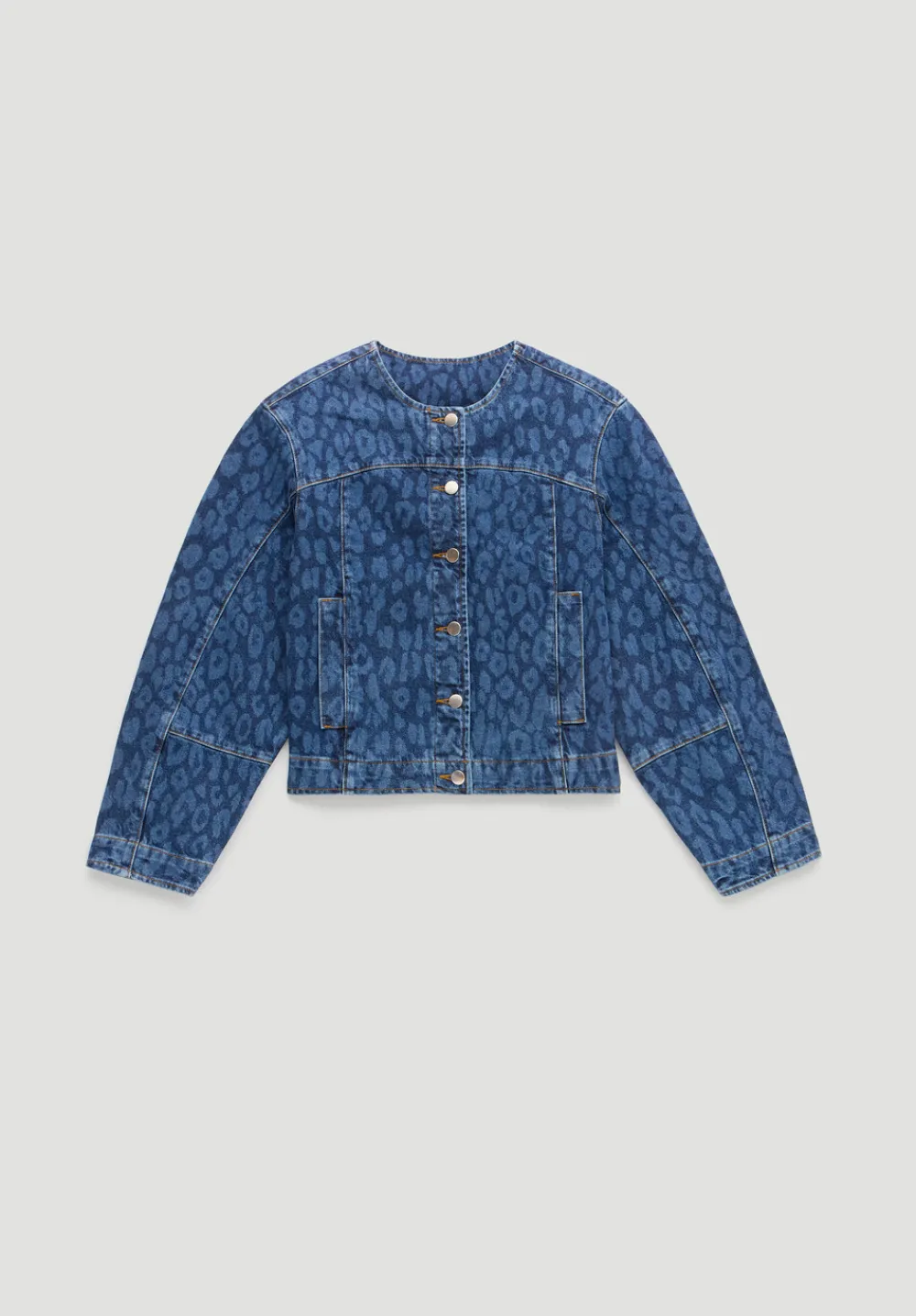 hush Jackets & Coats|Velma Leopard Print Denim Jacket Laser Leopard Print Mid Blue